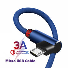 Load image into Gallery viewer, 3A Micro USB Cable 90 degree Fast Charger For Samsung S6 Huawei Xiaomi Android Phone Microusb Cord Charging Data USB Cable
