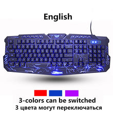 Load image into Gallery viewer, Russian/English Gaming Keyboard LED 3-Color M200 USB Wired Colorful Breathing Backlit Waterproof Computer Crack Keyboard