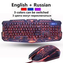 Load image into Gallery viewer, Russian/English Gaming Keyboard LED 3-Color M200 USB Wired Colorful Breathing Backlit Waterproof Computer Crack Keyboard