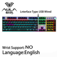 Load image into Gallery viewer, AULA Gaming Mechanical Keyboard 104 Keys Wired Backlit Metal Anti-ghosting for Computer PC With English Russian Spanish Arabic