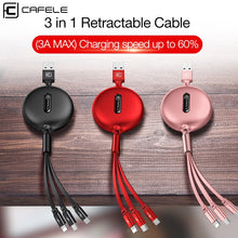 Load image into Gallery viewer, Cafele 3 in 1 Retractable Micro USB Type C Cable for iPhone X XS Fast Charging Data Sync USB C Cable for Huawei Xiaomi Samsung