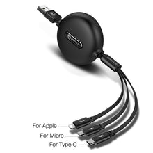 Load image into Gallery viewer, Cafele 3 in 1 Retractable Micro USB Type C Cable for iPhone X XS Fast Charging Data Sync USB C Cable for Huawei Xiaomi Samsung