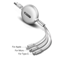 Load image into Gallery viewer, Cafele 3 in 1 Retractable Micro USB Type C Cable for iPhone X XS Fast Charging Data Sync USB C Cable for Huawei Xiaomi Samsung