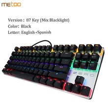 Load image into Gallery viewer, Original Metoo Gaming mechanical keyboard 87/104 keys LED Backlit USB Wired English/Russian/Spanish Keyboard for Computer gamer
