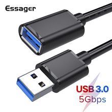 Load image into Gallery viewer, Essager USB Extension Cable USB 3.0 Cable For TV PS4 Xbox SSD 5GB USB3.0 Extender Data Cord Male to Female USB Extension Cable
