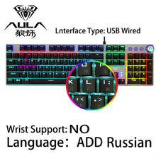 Load image into Gallery viewer, AULA Gaming Mechanical Keyboard 104 Keys Wired Backlit Metal Anti-ghosting for Computer PC With English Russian Spanish Arabic
