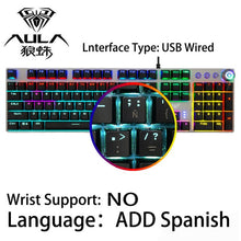 Load image into Gallery viewer, AULA Gaming Mechanical Keyboard 104 Keys Wired Backlit Metal Anti-ghosting for Computer PC With English Russian Spanish Arabic
