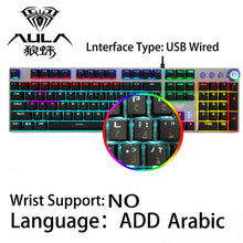 Load image into Gallery viewer, AULA Gaming Mechanical Keyboard 104 Keys Wired Backlit Metal Anti-ghosting for Computer PC With English Russian Spanish Arabic
