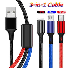 Load image into Gallery viewer, 3 in 1 USB cable for mobile phone Micro usb type C 0.1m/0.3m/1.2m charger cable for charging cable Micro USB charger cable
