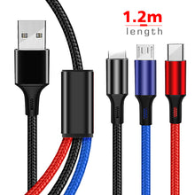 Load image into Gallery viewer, 3 in 1 USB cable for mobile phone Micro usb type C 0.1m/0.3m/1.2m charger cable for charging cable Micro USB charger cable
