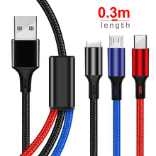 Load image into Gallery viewer, 3 in 1 USB cable for mobile phone Micro usb type C 0.1m/0.3m/1.2m charger cable for charging cable Micro USB charger cable
