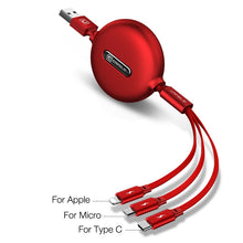 Load image into Gallery viewer, Cafele 3 in 1 Retractable Micro USB Type C Cable for iPhone X XS Fast Charging Data Sync USB C Cable for Huawei Xiaomi Samsung
