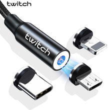 Load image into Gallery viewer, Twitch 1m 2m Magnetic USB Cable for iPhone Xs Max 8 7 6 USB Type C Cable &amp; Micro USB Cable for Samsung Xiaomi LG Microusb USB C
