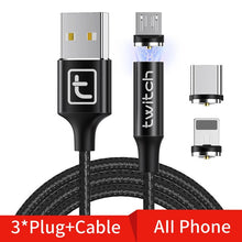Load image into Gallery viewer, Twitch 1m 2m Magnetic USB Cable for iPhone Xs Max 8 7 6 USB Type C Cable &amp; Micro USB Cable for Samsung Xiaomi LG Microusb USB C
